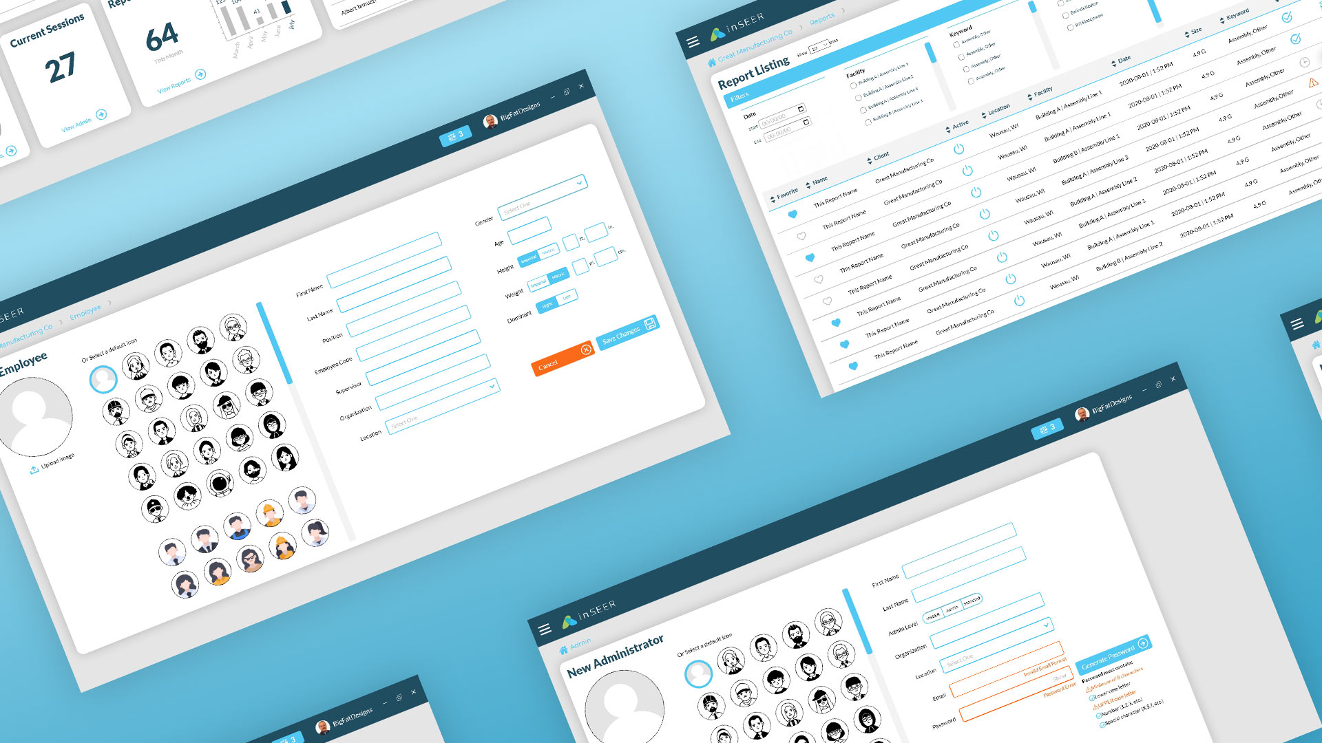 Sensor-less, ergonomic-focused,
worker injury analysis.
Inseer’s software prepares detailed ergonomic assessment reports. Waveform graphs are synced with video content for joint angle position, flex, twist and velocity data.